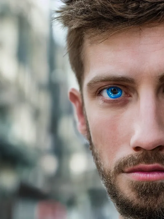 Prompt: 4K HD, high detail photograph, shot with Sigma f/ 4.2 , 250 mm sharp lens, shallow depth of field : (subject= Beautiful man with blue eyes + subject detail= accurate body features, consistent, high detailed light refraction , high level texture render)