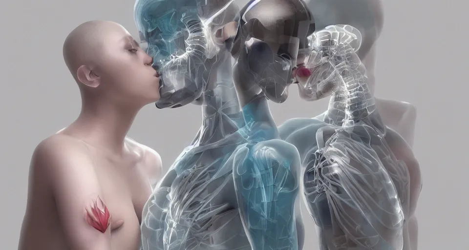 Prompt: x - ray photos of bionic couples kissing each other, octane render, concept art, realistic, high details colourful vfx art, art by hsiao - ron cheng and james jean highly detailed, intricate detail, unreal engine, octane render