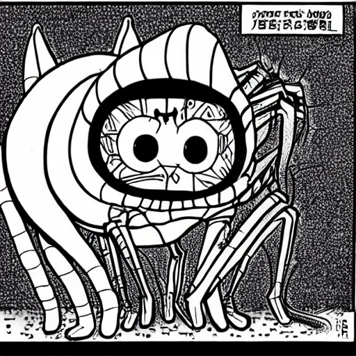 Prompt: a giant deformed cat with spider legs and a thousand eyes, by junji ito.