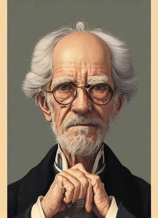 Prompt: portrait of elderly 1 9 th century genius inventor by dan mumford, yusuke murata, makoto shinkai, ross tran, cosmic, intricate detail, cinematic, 8 k, cel shaded, unreal engine, featured on artstation, pixiv