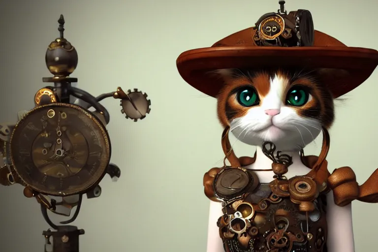 Image similar to A cute Steampunk calico cat, octane render, HD, trending on artStation, artstationHD, artstationHQ, 4k, 8K