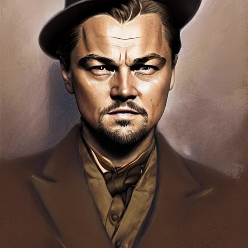 Image similar to weird face leonardo dicaprio makes in the movie django, highly detailed, intricate, digital painting, artstation, sharp focus, illustration, art by jakub rozalski, greg rutkowski, artgerm, tan zi and ayanamikodon and alphonse mucha and wlop