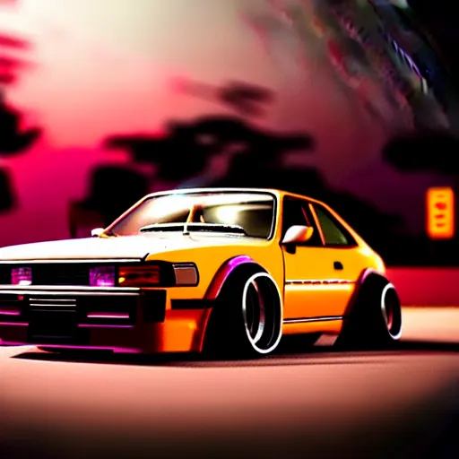 Prompt: a car S30 turbo drift at illegal car meet, shibuya prefecture, sunset night mist lights, cinematic color, photorealistic, highly detailed wheels, highly detailed