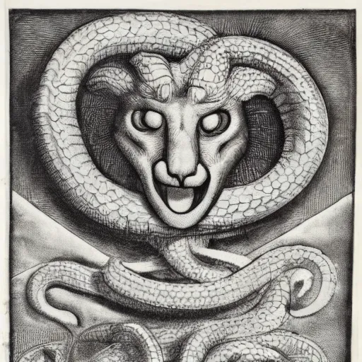 Image similar to the scaly maned serpentine lion-faced demiurge aquatint giotto