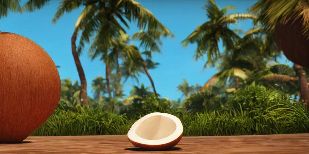 Prompt: it's the coco fruit ( it's the coco fruit ),, silly, coconuts, ultra realistic, unreal engine 5, depth of field, bokeh, octane render, 8 k hd,