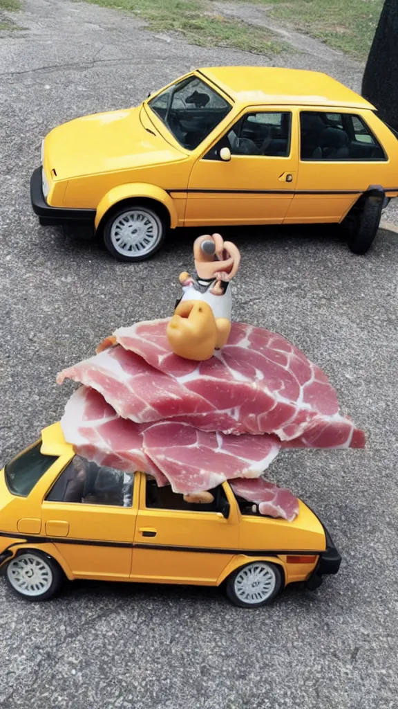 Image similar to 1 9 8 0 s vw golf made out of ham and cheese