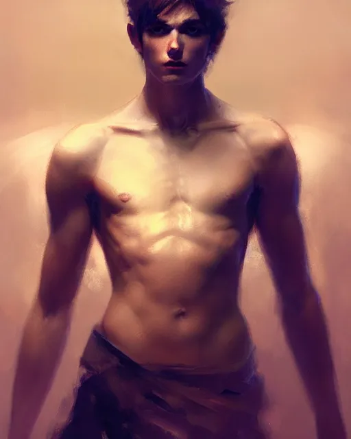 Image similar to young male angel by ruan jia, artstation, volumetric lighting, perfect, high detail