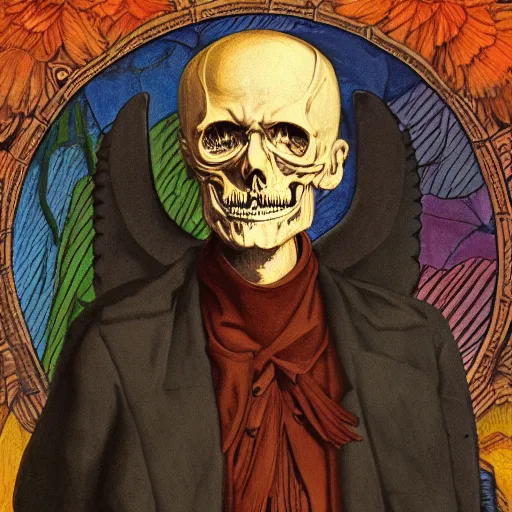 Prompt: The Freudian Thanatos greets you and welcomes you to the rest of your life, high quality colored illustration, warm colors