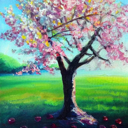 Prompt: cherry tree oil painting