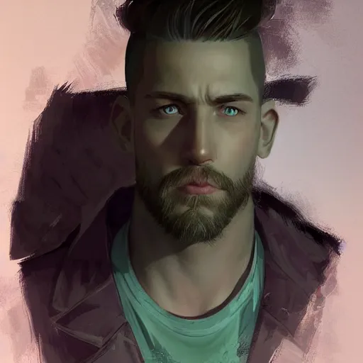 Image similar to a beautiful award winning commission portrait of a young man with white undercut hair,and a stylish beard,green eyes.digital art,art by greg rutkowski,character design by charles bowater,ross tran,photorealistic,highly detailed,detailed face,4k,dramatic,deviantart,artstation