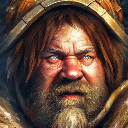 Image similar to a dwarf portrait by greg rutkowski, very coherent, hyper realism, high detail, vivid colors, octane render, unreal engine, 8k, Smooth gradients, High contrast, depth of field by Jacek Yerka