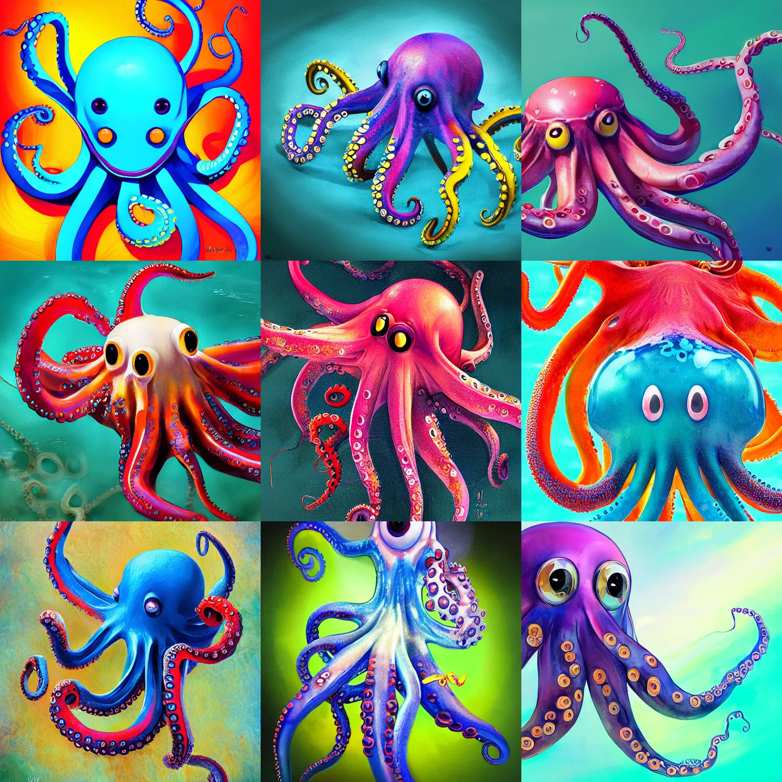 Prompt: a happy octopus by wlop, high resolution, sharp, colorful