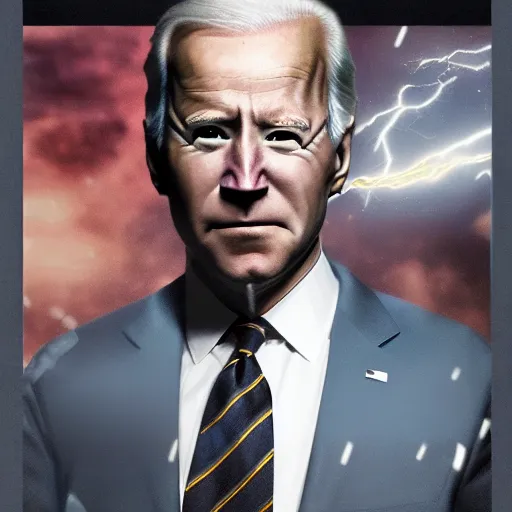 Image similar to dark wizard Joe Biden with lightning propaganda poster, UHD, hyperrealistic render, highly detailed, 4k, artstation, still photo