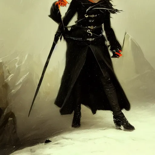 Image similar to furious dark haired women, wearing black coat, black makeup, ice mage, shooting ice, oil painting, by karl spitzweg, fantasy artwork, fantastic artwork, 4 k, trending on artstation