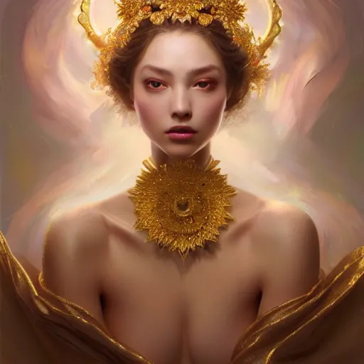 Prompt: expressive oil painting, of alluring european princess, happy, smooth glowing skin, glistening body, love, adoration, ornate headpiece made from flowers, glamour shot, by yoshitaka amano, by greg rutkowski, by jeremyg lipkinng, by artgerm, digital art, octane render, white robe
