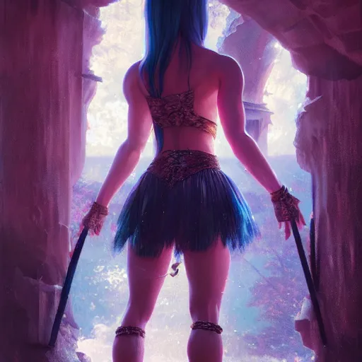 Image similar to dwayne johnson as a beautiful young girl in seductive clothing by ross tran, walking in a castle painted by sana takeda, rtx reflections, very high intricate details, painting, digital anime art, medium shot, mid - shot, composition by ilya kuvshinov, lighting by greg rutkowski