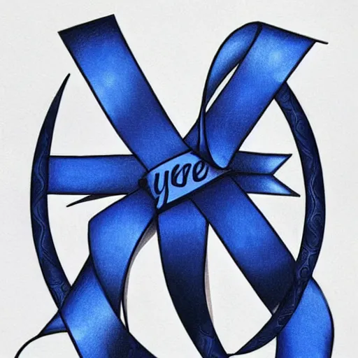 Prompt: tattoo design, stencil, traditional, big blue diabetes ribbon, upper body, by artgerm, artgerm, digital art, blue diabetes ribbon