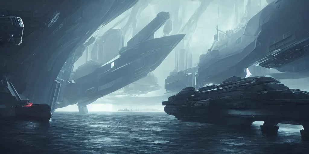 Image similar to cyberpunk cargo ship strongly resembling industrial spaceship design concept art in space, by david levy, eve online, elite dangerous, artstation, concept art, matte painting, highly detailed, rule of thirds, dynamic lighting, cinematic, detailed, magnificiant landscape, denoised