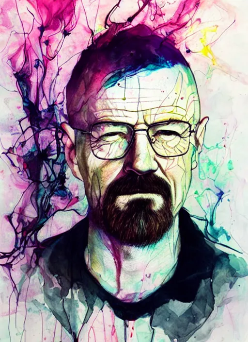 Image similar to walter white by agnes cecile, luminous design, pastel colours, ink drips, autumn lights