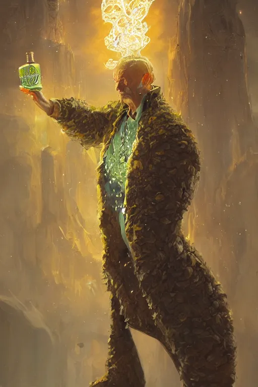 Prompt: hastur throwing back an ice cold natty lite, character art, concept art, painting by Yoann Lossel