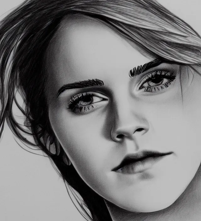 Prompt: one - line drawing of emma watson, on canvas, in the style of matte, digital art