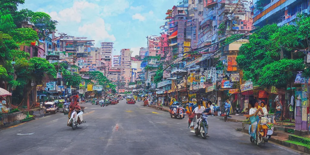 Image similar to colombo sri lankan city street, art by Hayao Miyazaki