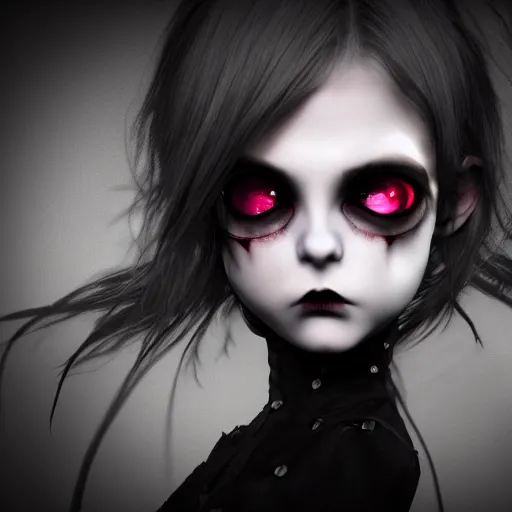 Prompt: photorealistic full shot portrait of cute angry darkness vampir anime girl, gothic clothing, worrying eyes, inspired by Tim Burton, detailed, unreal engine 4k volumetric light, fog,