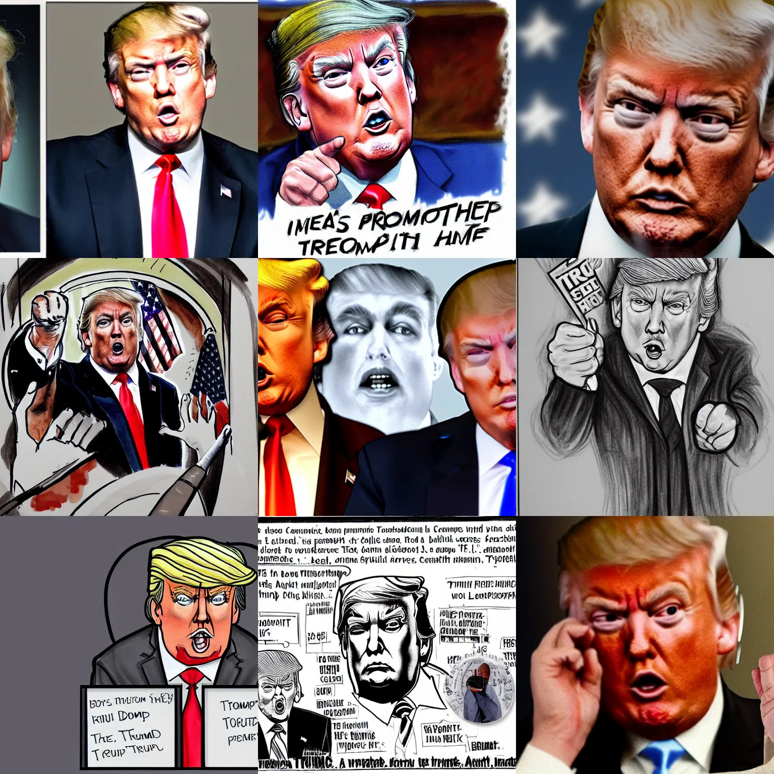 Prompt: A psychopath's conspiracy sketch of Donald Trump