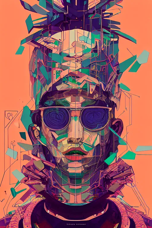 Image similar to abstract portrait, cyberpunk art, floating detailes, very detailed face, leaves by miyazaki, colorful palette illustration, kenneth blom, mental alchemy, james jean, pablo amaringo, naudline pierre, contemporary art, hyper detailed