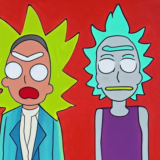 Image similar to rick an morty as the couple in the painting america gothic extremely high quality