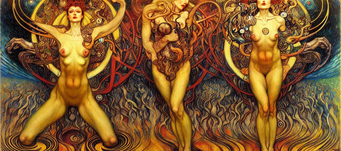 Image similar to Divine Chaos Engine by Karol Bak, Jean Delville, William Blake, Gustav Klimt, and Vincent Van Gogh, symbolist, visionary