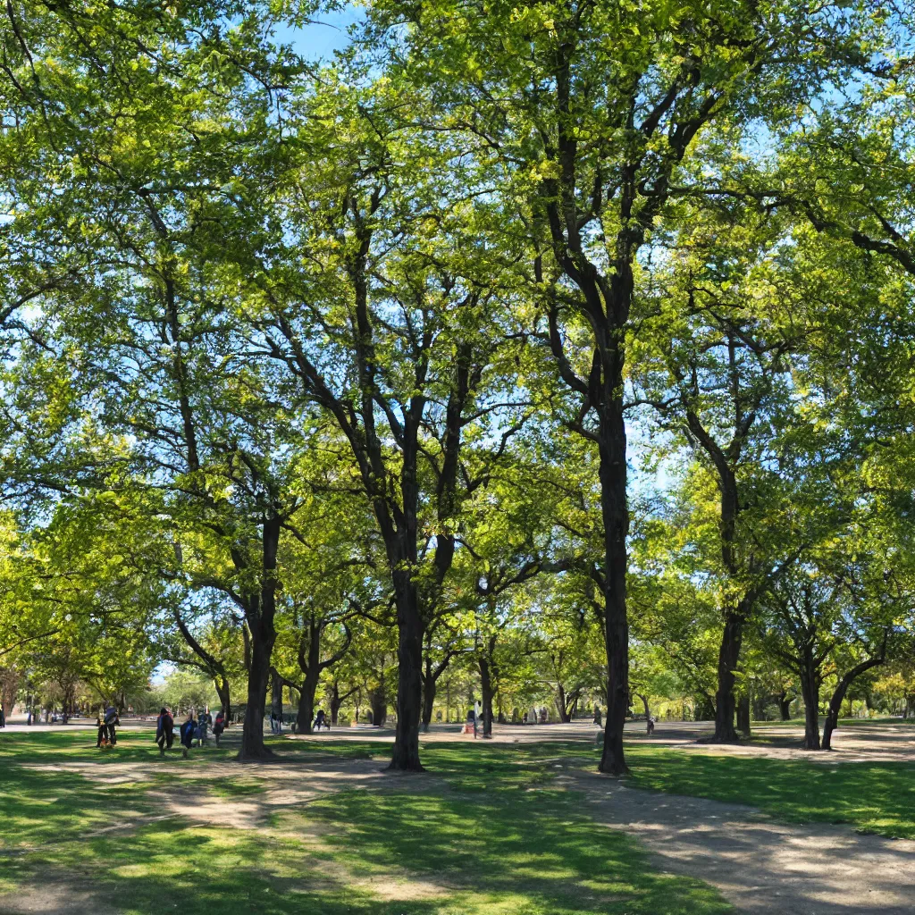 Prompt: a bright sunny weekend day at the park