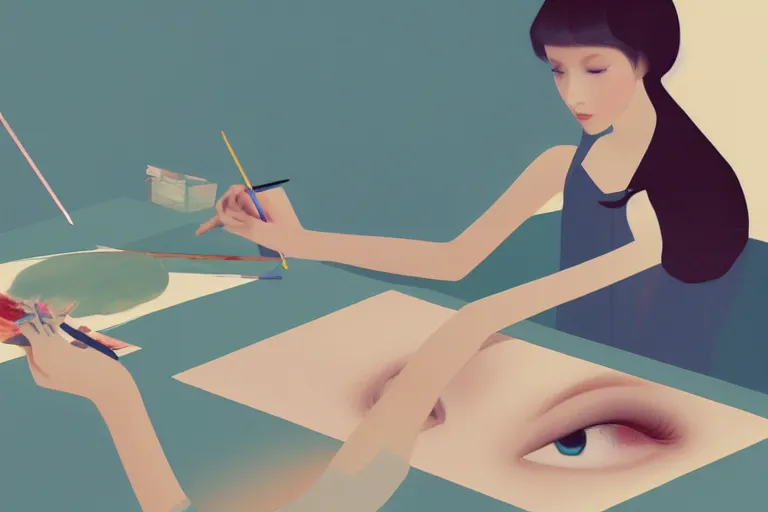 Image similar to beautiful illustration of a female artist painting an artwork on a computer screen by Hsiao-Ron Cheng, trending on art station