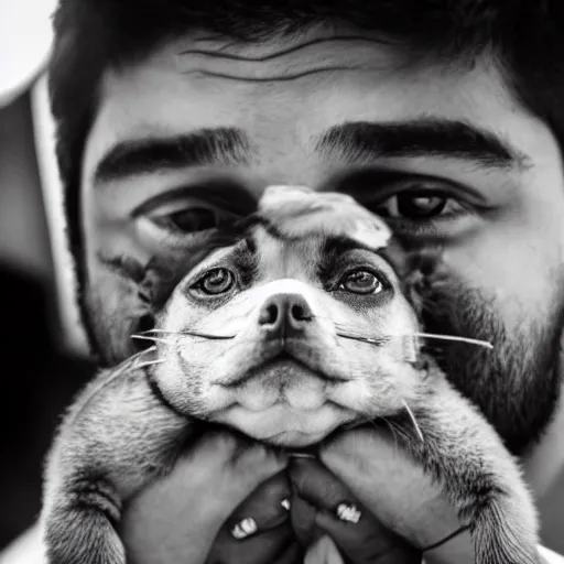 Image similar to young hispanic man surrounded by angry chiahuahua's photograph 31mm f1.6