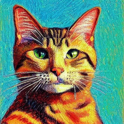 Prompt: portrait of a cat, post-Impressionism