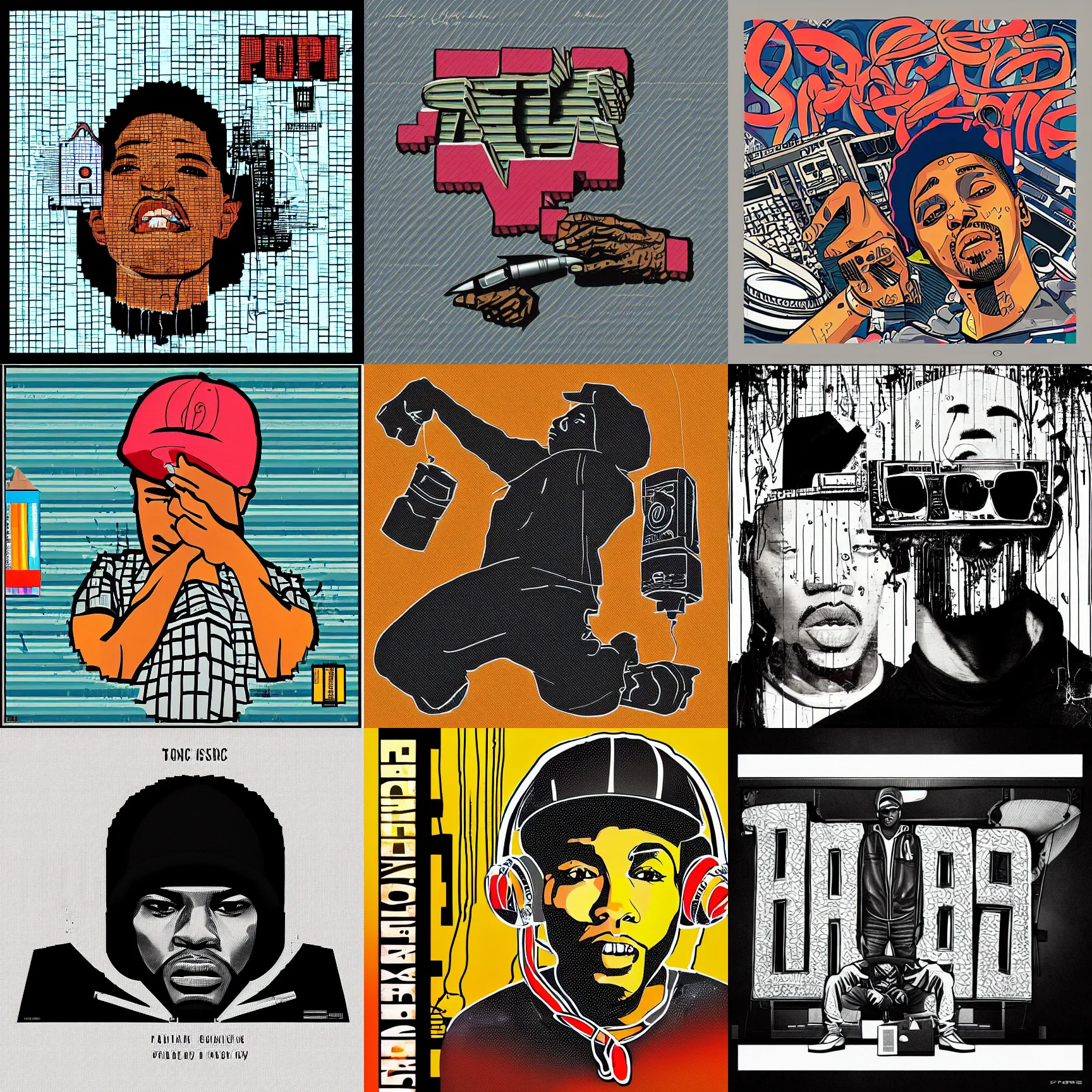 Prompt: iconic modern hip - hop album art cover, pen & pixel