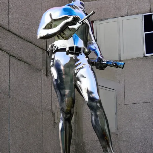 Prompt: soldier, statue, chrome, reflect photograph