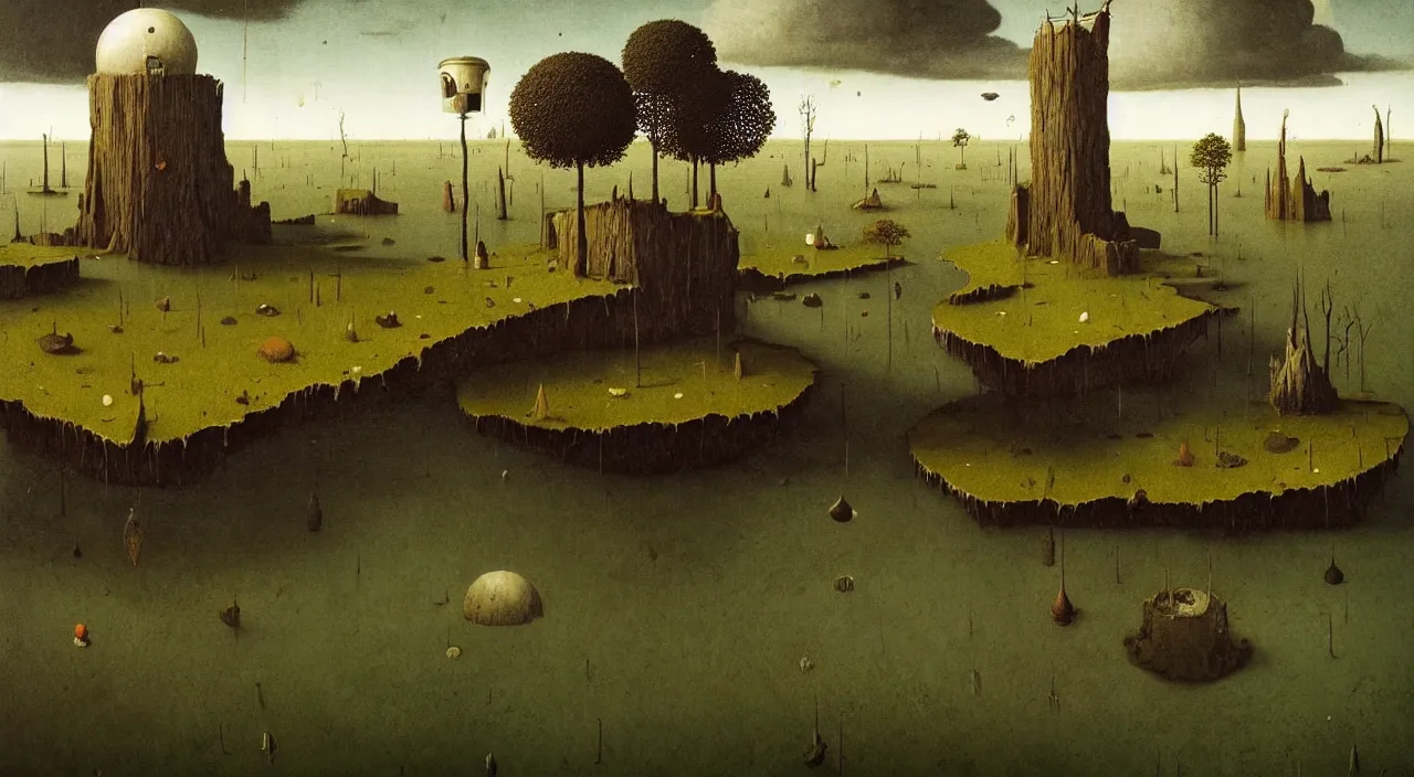 Image similar to single flooded simple!! fungus tower clear empty sky, very coherent and colorful high contrast ultradetailed photorealistic masterpiece by franz sedlacek dean ellis simon stalenhag rene magritte hieronymus bosch gediminas pranckevicius, dark shadows, sunny day, hard lighting