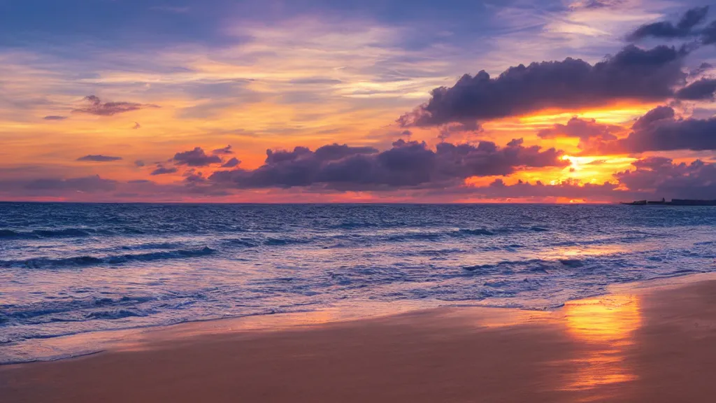 Image similar to A beach with a beautiful sunset