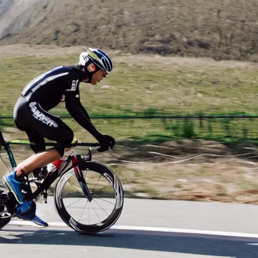 Prompt: bicycle race rider throwing his hands in the air as he wins the race while falling of his bike