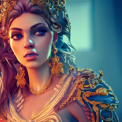 Image similar to portrait of wonderful princess, glowing, ornate and intricate, jaw dropping, dynamic lighting, intricate and detailed, 4 k octane render