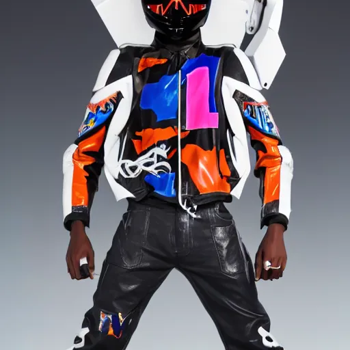 Prompt: extremely beautiful photo of a white marble statue of an anime black man with colorful motocross logos and motorcycle helmet with closed visor, colorful smoke in the background, carved marble statue, fine art, neon genesis evangelion, virgil abloh, offwhite, highly detailed, 8 k, hyperreal