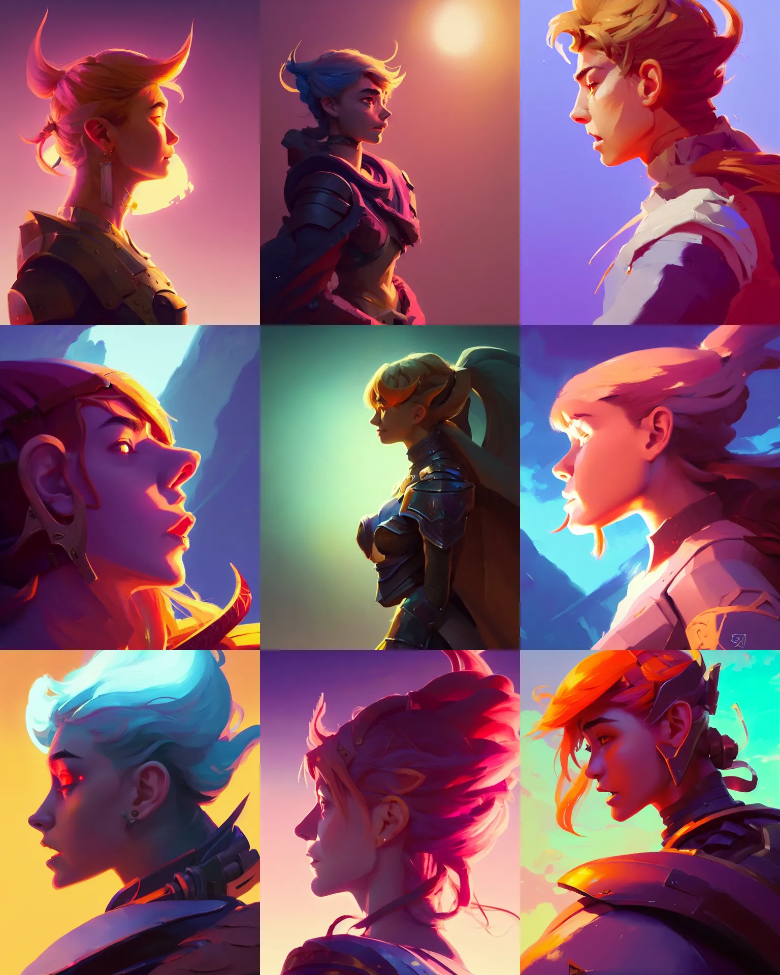 Prompt: side - profile painted portrait, imogen poots as a paladin, bright backlit, key lighting, smooth, gaudy colors, octane render aesthetic, dota matte painting concept art, official fanart behance hd artstation by jesper ejsing, by rhads and makoto shinkai and lois van baarle and ilya kuvshinov and rossdraws