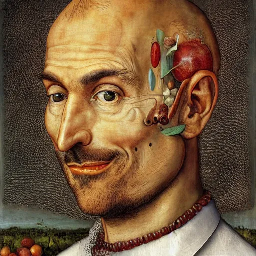 Prompt: giuseppe arcimboldo, steve jobs, apples