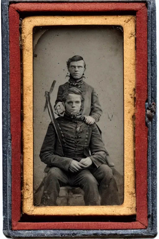 Image similar to spider - man, american civil war photo portrait, 1 8 6 4, tin type