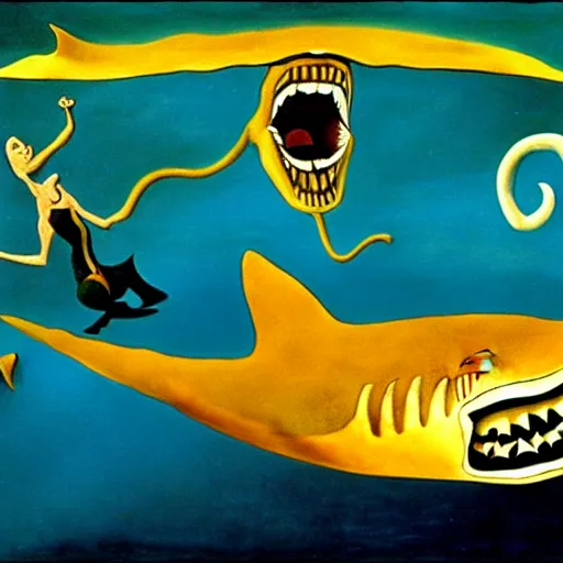 Image similar to sharks in the persistence of memory of salvador dali