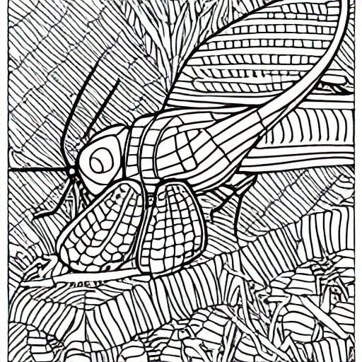 Prompt: coloring page of a grasshopper. high quality.