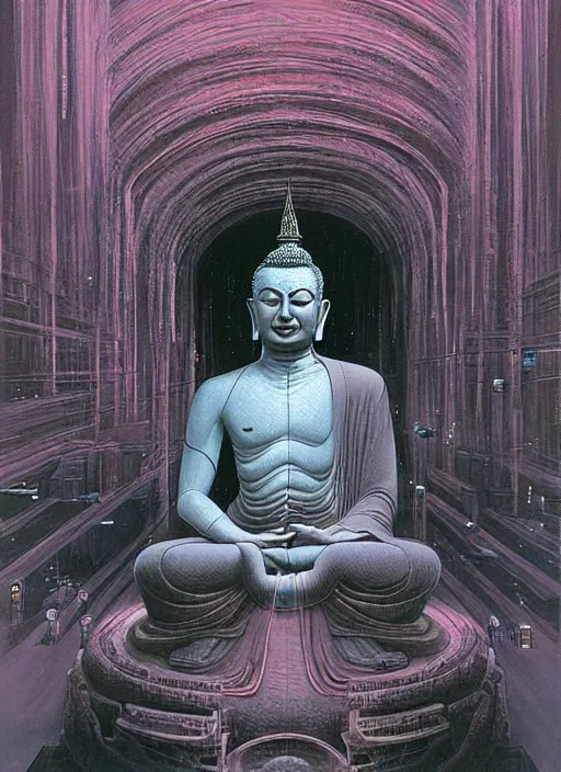 Image similar to a beautiful matte painting portrait of the cyberpunk buddha, by wayne barlowe