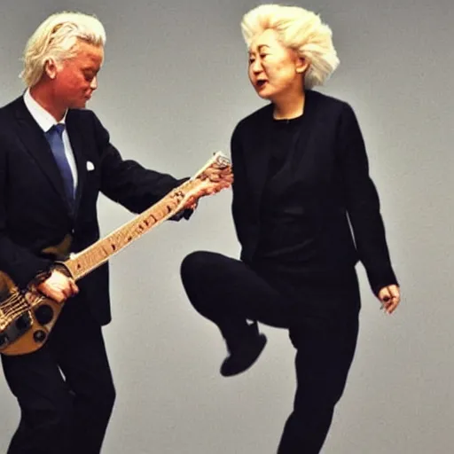 Image similar to geert wilders and yoko ono jamming out