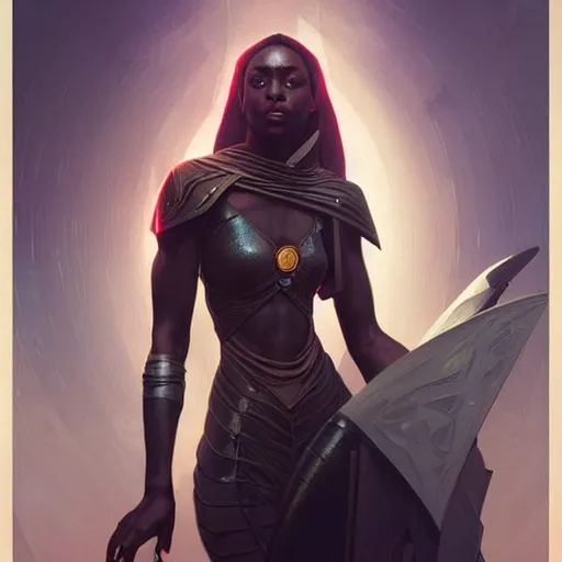 Image similar to African futuristic dystopian,D&D, fantasy, intricate, elegant, highly detailed, digital painting, artstation, concept art, matte, sharp focus, illustration, art by Artgerm and Greg Rutkowski and Alphonse Mucha